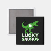 Happy St Patricks Day Luckysaurus Dinosaur Shamroc マグネット (正面/裏面)