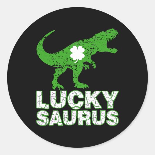 Happy St Patricks Day Luckysaurus Dinosaur Shamroc ラウンドシール (正面)
