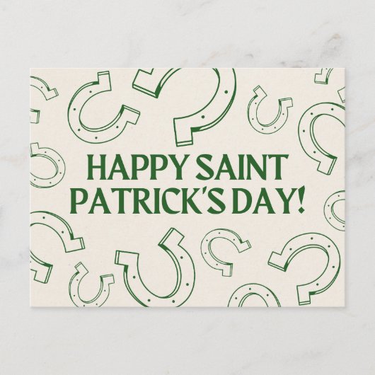 Happy St Patrick's Day Minimalist Green Horseshoe ポストカード (正面)