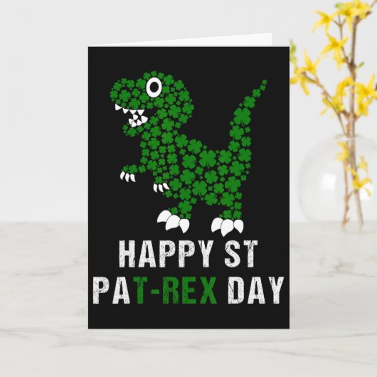 Happy St Patricks Day Patrex T-rex Dinosaur Funny  カード (黄色い花)