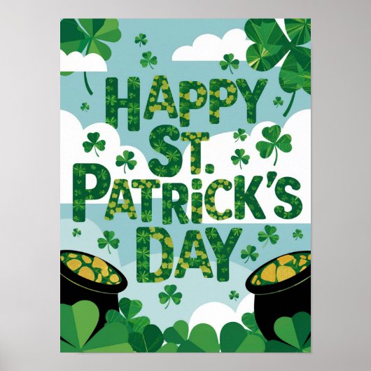 Happy St. Patrick's Day Poster Shamrocks金ゴールド ポスター (正面)