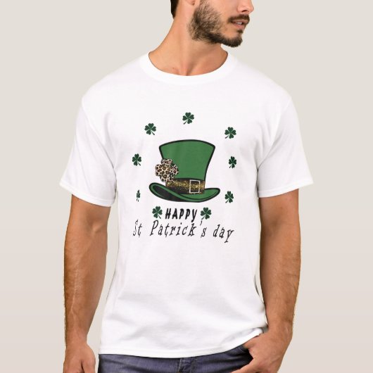 Happy St. Patrick's Day Retro Green Leopard Shamro Tシャツ (正面)