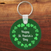 Happy St. Patrick's Day Shamrock and Heart Wreath キーホルダー (正面)