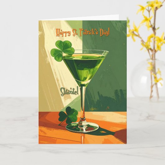Happy St. Patrick's Day Shamrock Martini  カード (黄色い花)