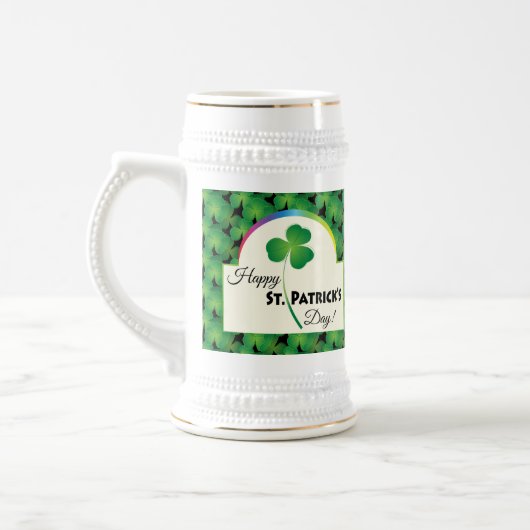 Happy St. Patrick's Day, Shamrock Pattern ビールジョッキ (左)