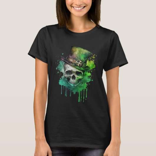 Happy St Patricks Day Skull C Green Shamrock 10 Tシャツ (正面)