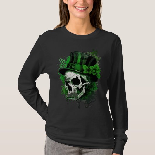 Happy St Patricks Day Skull C Green Shamrock  3 Tシャツ (正面)