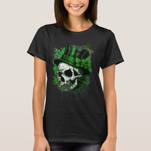 Happy St Patricks Day Skull C Green Shamrock  3 Tシャツ (正面)