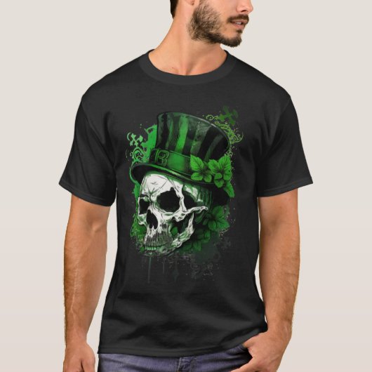 Happy St Patricks Day Skull C Green Shamrock  3 Tシャツ (正面)