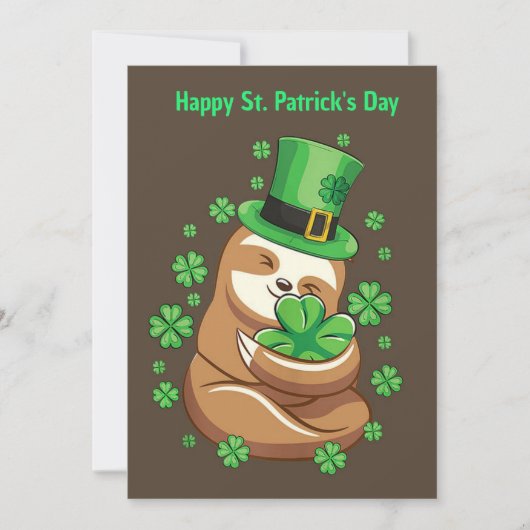 Happy St. Patrick's Day Slothの招待 招待状 (正面)