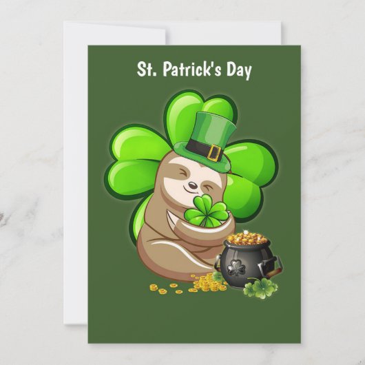 Happy St. Patrick's Day Slothの招待 招待状 (正面)