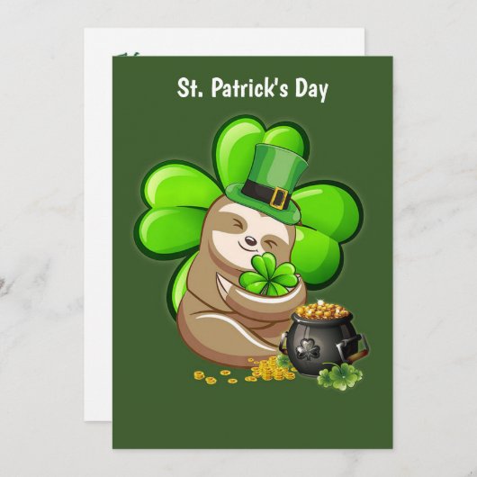 Happy St. Patrick's Day Slothの招待 招待状 (正面/裏面)