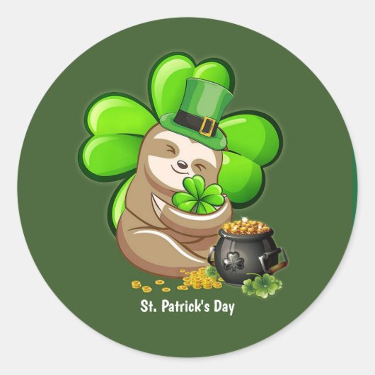 Happy St. Patrick's Day Slothステッカー ラウンドシール (正面)