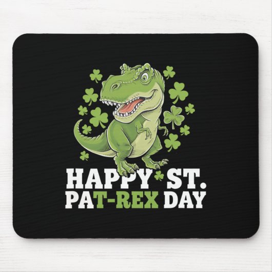 Happy St Patricks Day T-rex And Shamrocks St Patty マウスパッド (正面)