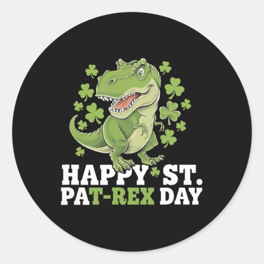 Happy St Patricks Day T-rex And Shamrocks St Patty ラウンドシール (正面)