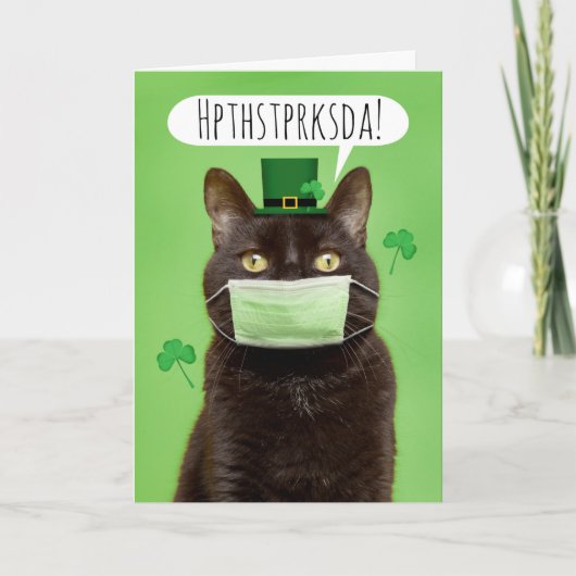 Happy St. Patrick's Day Talking Cat in顔・マスク シーズンカード (正面)