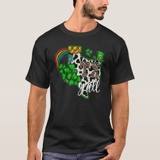 Happy St. Patrick's day Texas Y'all Cowhide Lucky  Tシャツ (正面)