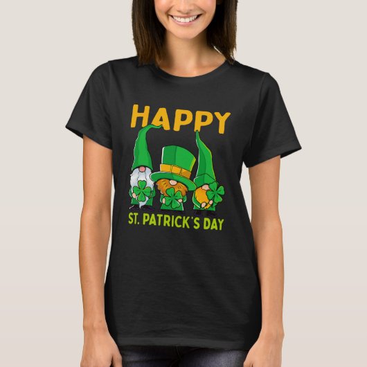 Happy St Patrick's Day Three Gnome Irish Shamrock Tシャツ (正面)