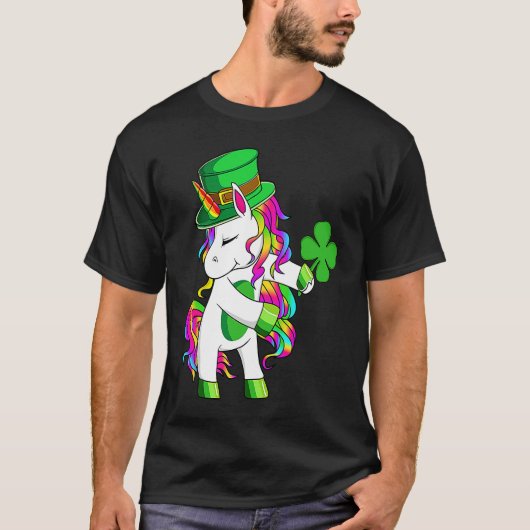 Happy St Patrick's Day Unicorn Lucky Shamrock Iri Tシャツ (正面)