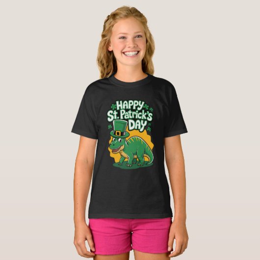 Happy St Patrick's day with dino Tシャツ (正面フル)