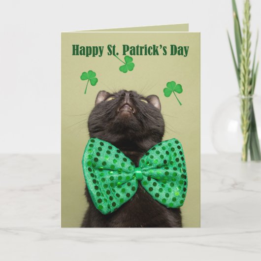 Happy St. Patrick's For Anyone Day Cat in Bow Tie シーズンカード (正面)