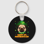 Happy St Patricks Pugtricks Day Irish Pug Leprecha キーホルダー (正面)