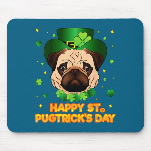 Happy St Patricks Pugtricks Day Irish Pug Leprecha マウスパッド (正面)