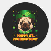 Happy St Patricks Pugtricks Day Irish Pug Leprecha ラウンドシール (正面)