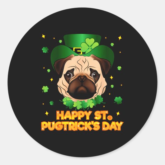 Happy St Patricks Pugtricks Day Irish Pug Leprecha ラウンドシール (正面)
