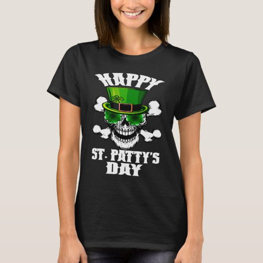 Happy St Patty's Day St Patricks Sugar Skull Lepre Tシャツ (正面)