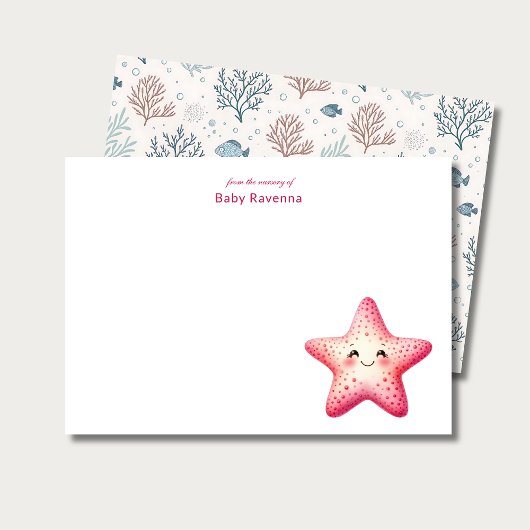 Happy Starfish Underwater Custom Name Nursery  ノートカード
