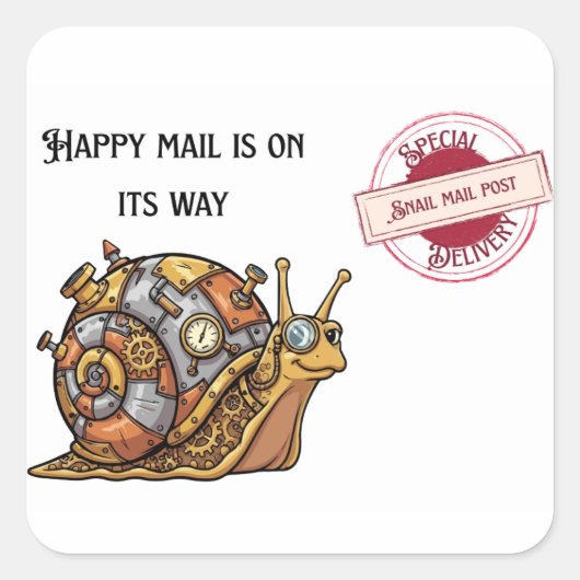 Happy Steampunk Snail Mail スクエアシール (正面)