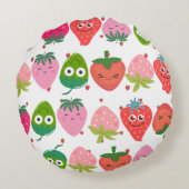 Happy strawberries smiling Cute colorful fruits ラウンドクッション (裏面)