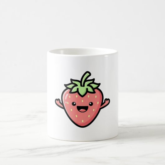 Happy Strawberry – Cute Kawaii Illustration コーヒーマグカップ (中央)