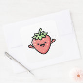 Happy Strawberry – Cute Kawaii Illustration スクエアシール (封筒)