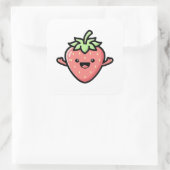 Happy Strawberry – Cute Kawaii Illustration スクエアシール (バッグ)