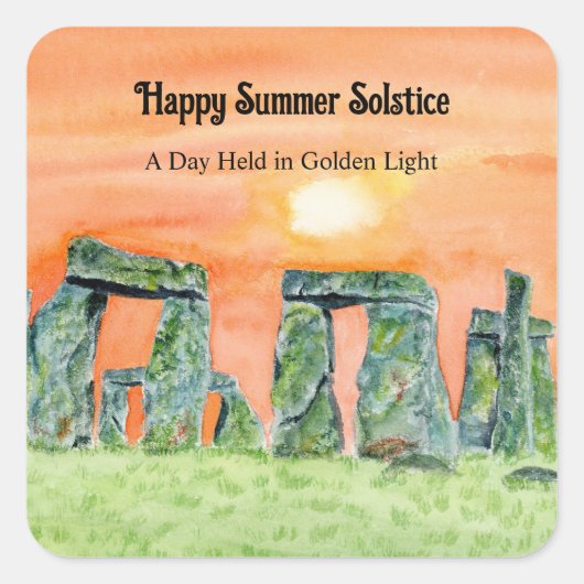 Happy Summer Solstice Stonehenge スクエアシール (正面)