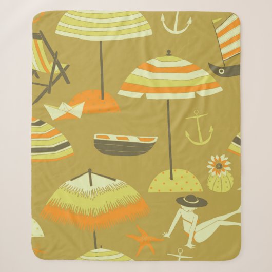 Happy Summertime Seamless Pattern シェルパブランケット (正面)