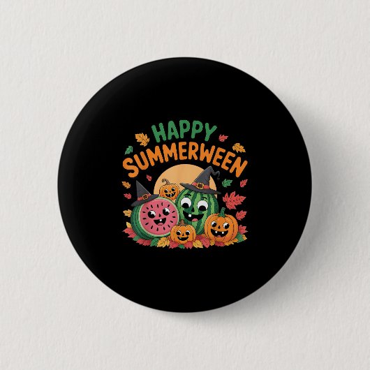 Happy Summerween Watermelon Jack-o-lantern Humor S 缶バッジ (正面)