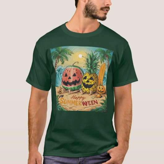 Happy Summerween Watermelon Pineapple Beach Vibes  Tシャツ (正面)