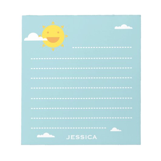 Happy Sun and Clouds Cute Lined Personalised ノートパッド (正面)