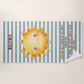 Happy Sun Watercolor Blue Stripes Kids ビーチタオル (正面)