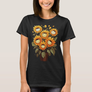 Happy Sunflower Garden – Cute Smiling Sunflowers  Tシャツ