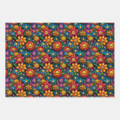 Happy Sunflowers Vector: Black Backgroundデザイン ラッピングペーパーシート (正面)