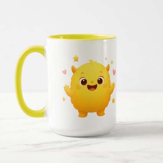  Happy Sunshine Monster Kids Mug — Cheerful Yellow マグカップ (左)
