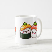 Happy Sushi -おもしろいかわいいフードアート コーヒーマグカップ (正面右)
