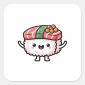 Happy Sushi Slice – Cute Kawaii Illustration スクエアシール (正面)