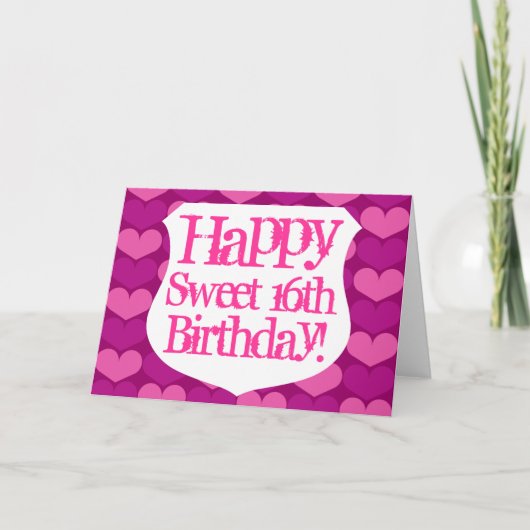 Happy Sweet 16 Birthday card with hearts カード (正面)