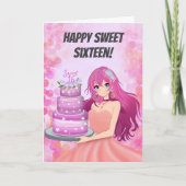 Happy Sweet Sixteen Anime Girl With Cake カード (正面)