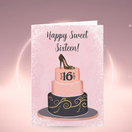 Happy Sweet Sixteen Fashionable Cake カード